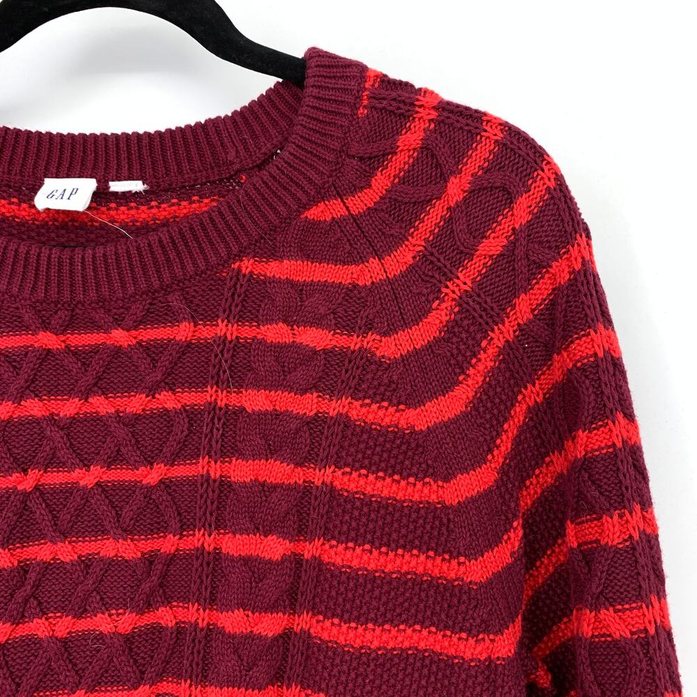 GAP Pullover Crew Neck Sweater Womens Size Medium Tall Red Maroon Cable Knit - Picture 3 of 5